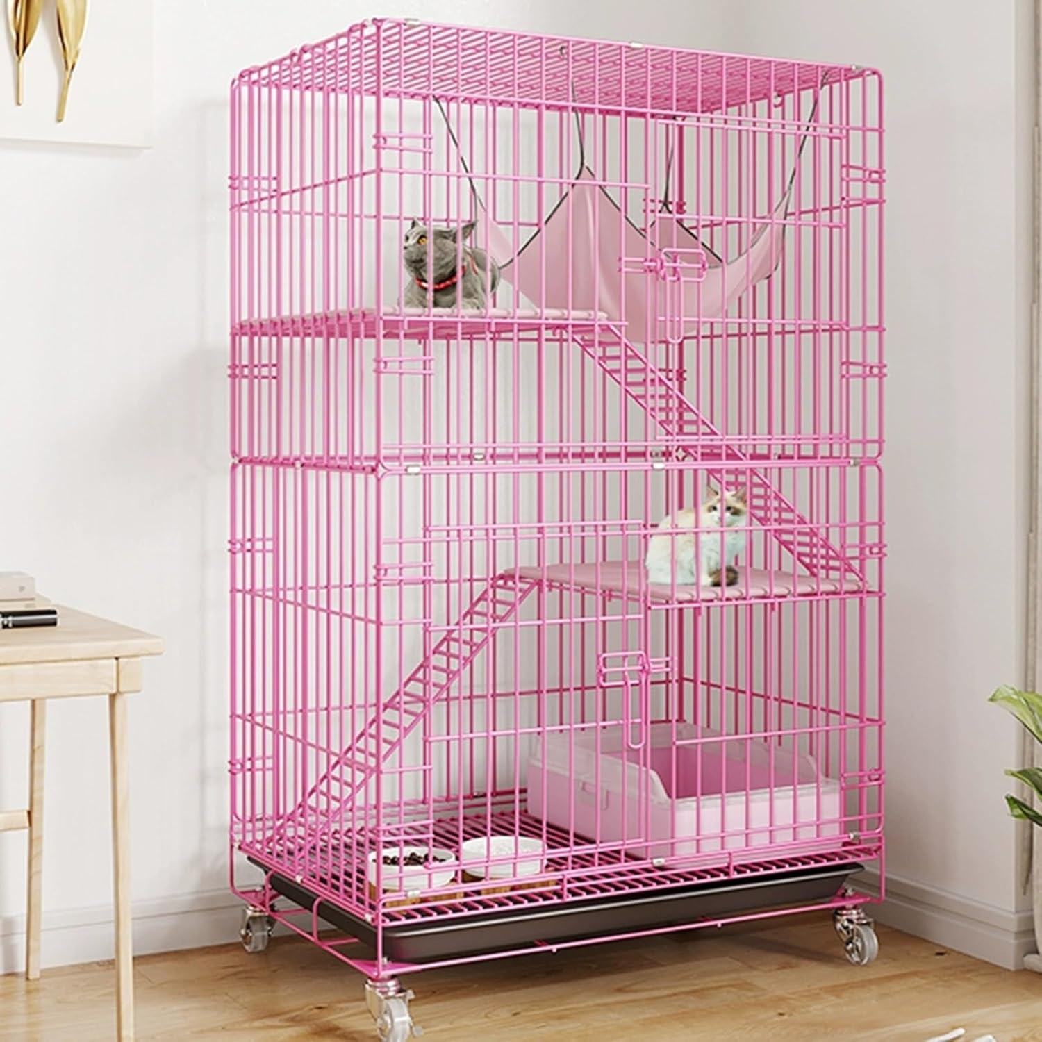 Rabbit Cage Wire - กรงแมวแบบพับได้ 3 ชั้น พร้อมถาดเลื่อนออกได้ โครงเหล็ก สำหรับแมว