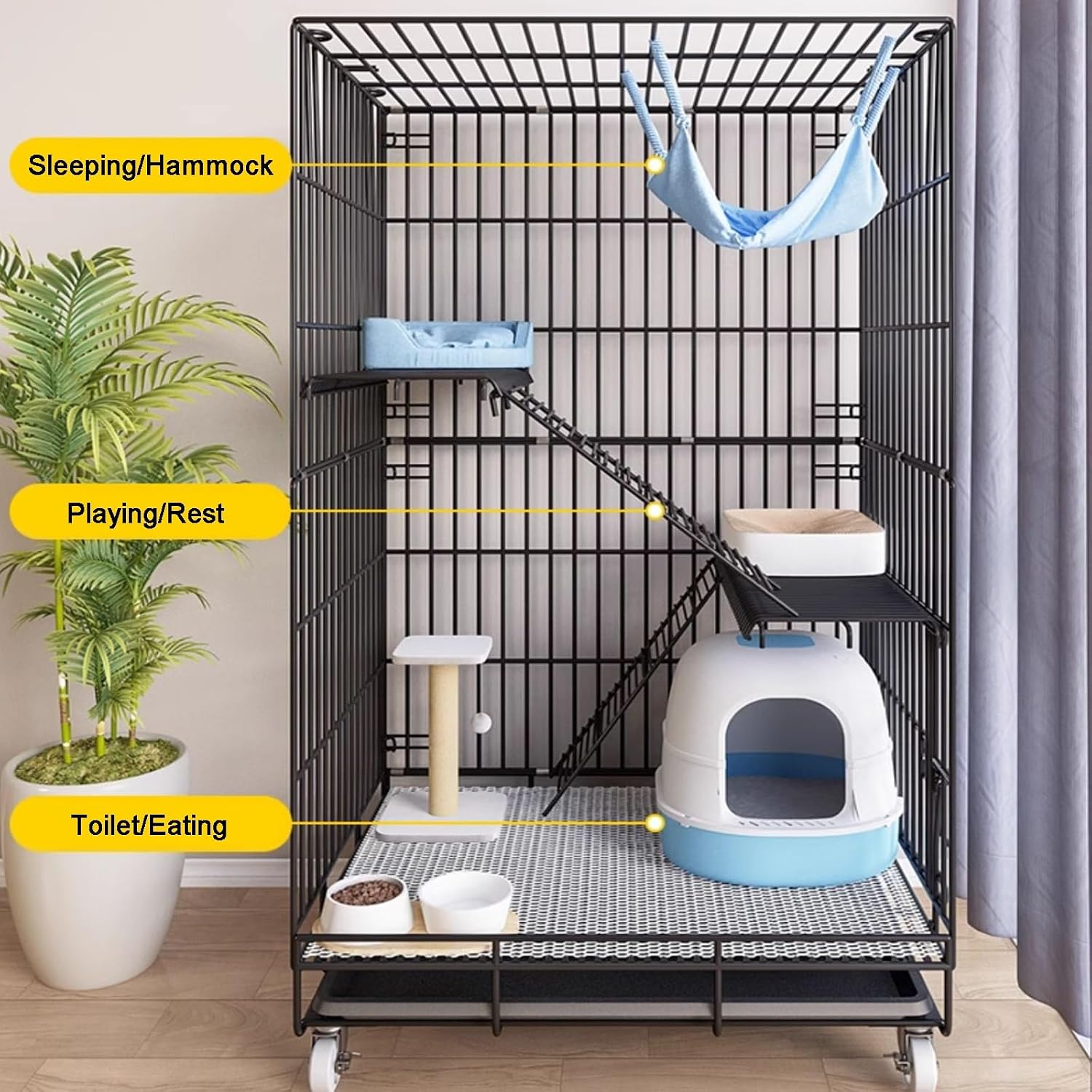 กรงแมวแบบพับได้ 3 ชั้น พร้อมถา - Rabbit Cage Wire บทวิจารณ์และราคา